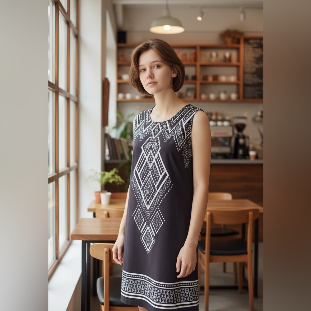 JM Collection Ladies Black & White Bejeweled Summer Mini Dress (Size Medium)